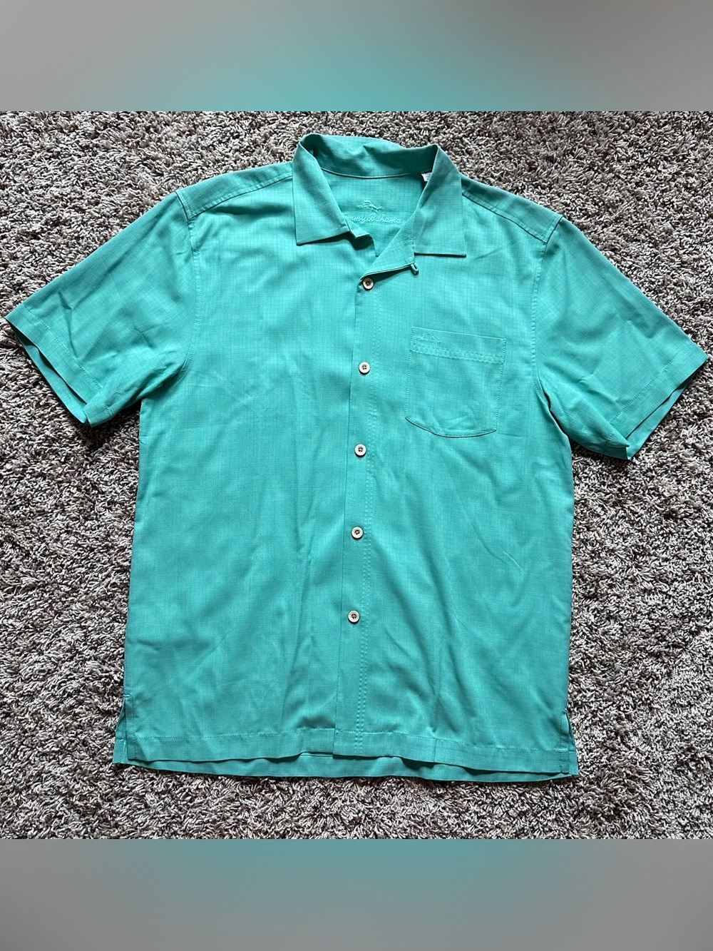 Tommy Bahama Teal Short-Sleeve Button-Down SILK Shirt PERFECT for beach vacation